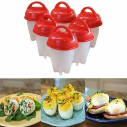 6 Pack Egg Cooker,Hard & Soft Maker,Egg Cups,No Shell,BPA Free,Non Stick Silicone,Boiled (E 453) E 453 Egg Cooker-5