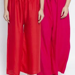 Pack of 2 Women Flared Pink, Red Viscose Rayon Trousers-image-42