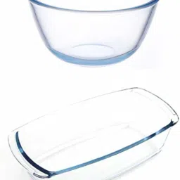 Borosilicate Glass Mixing Bowl and Loaf Pan, (Bowl-1050ML, Loaf Pan-1800ML) Glass Serving Set-24
