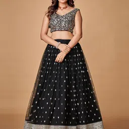 FABPIXEL Embroidered Sequinned Semi-Stitched Lehenga & Unstitched Blouse With Dupatta image 4