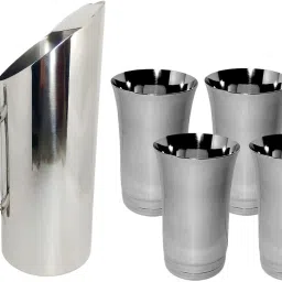 Plain Design Combo of 1.5 Litre Stainless Steel water jug with Lid and 4 Glasses Jug Glass Set-image-71