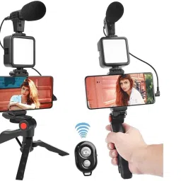 CHG Vlogging Kit Living Streaming Equipment with Shotgun Mic 49 LED Light Tripod Kit 2 Axis Gimbal for Camera, Mobile-36