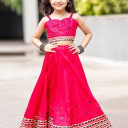 BAESD Girls Embroidered Mirror Work Ready to Wear Lehenga & Blouse-picture-11