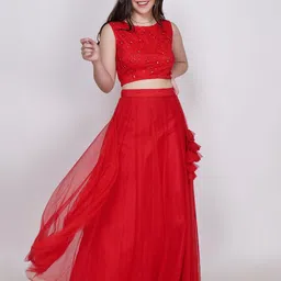 Frolic Rolic Embroidered Thread Work Net Ready to Wear Lehenga & Blouse-27