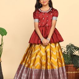 FASHION DREAM Girls Embroidered Puffed Sleeves Ready to Wear Lehenga with Blouse-image-13