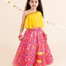 pspeaches Girls Coral & Yellow Ready to Wear Lehenga Choli-picture-50