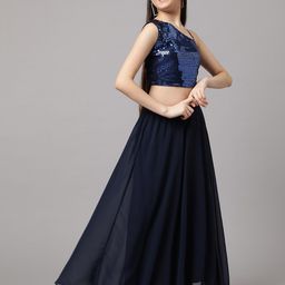 Inddus Girls Embroidered Sequinned Ready to Wear Lehenga & Blouse-image-61