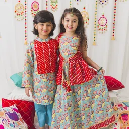 pspeaches Girls Green & White Printed Sequinned Ready to Wear Lehenga-picture-1