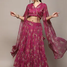 Biba Floral Printed V-Neck Flared Sleeves Ready To Wear Lehenga Choli-picture-14