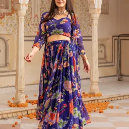 Ambraee Floral Printed Ready to Wear Lehenga & Blouse With Jacket-image-38