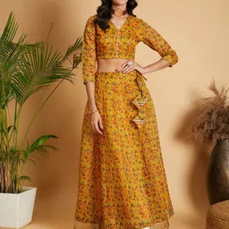 Shae by SASSAFRAS Floral Printed Gotta Patti Ready to Wear Lehenga Choli-picture-23