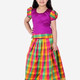BownBee Girls Purple & Mustard Ready to Wear Lehenga-image-28