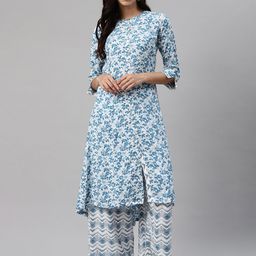 Biba Women White & Blue Printed Kurta with Palazzos-22