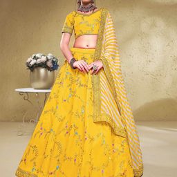 FABPIXEL Embroidered Sequinned Semi-Stitched Lehenga & Unstitched Blouse With Dupatta-image-86