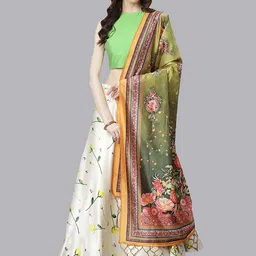 Kaizen TEXO FAB Cream-Coloured & Green Printed Semi-Stitched Lehenga & Unstitched Blouse With Dupatta-16