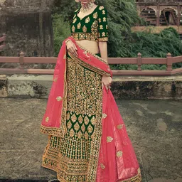 ODETTE Embroidered Beads and Stones Satin Semi-Stitched Lehenga Choli With Dupatta-picture-11