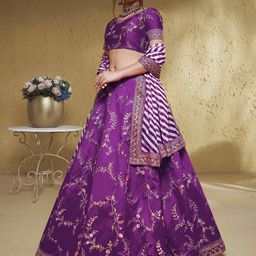 FABPIXEL Embroidered Sequinned Semi-Stitched Lehenga & Unstitched Blouse With Dupatta image 3