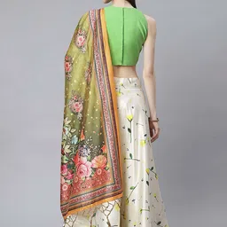 Kaizen TEXO FAB Cream-Coloured & Green Printed Semi-Stitched Lehenga & Unstitched Blouse With Dupatta image 4