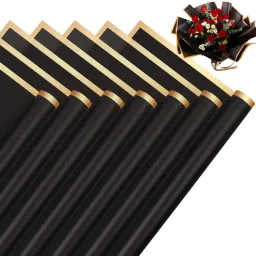 Golden Border Line Korean Flower Wrapping Paper For Bouquet,Gift Wrap,DIY(Black) Flower Plastic Gift Wrapper-1
