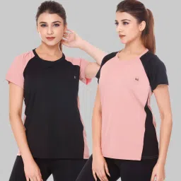 Pack of 2 Women Colorblock Round Neck Polyester Multicolor T-Shirt-image-95