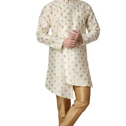 Royal Kurta GANESHPRINT-SIDECUT-KURTA-GOLD Printed Sherwani-image-84