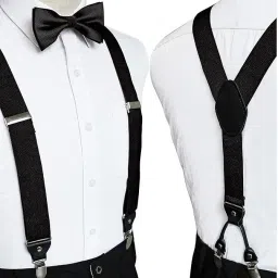 Expresscraft 4Clip Suspenders Men Adjustable Elastic Back Suspender Fashion Heavy Metal Clips Garter-image-0