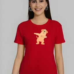 szn Women Graphic Print Round Neck Polyester Red T-Shirt-picture-13