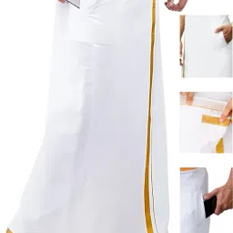 ZAAN FASHION 28 TO 44 INCH Size Adjustable Velcro Pocket Dhoti with Gold Zari Border Men Dhoti-image-31