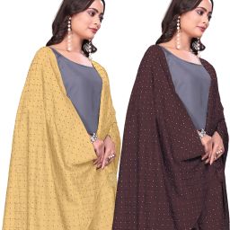 Cotton Blend Embellished Gold, Brown Women Dupatta-image-12