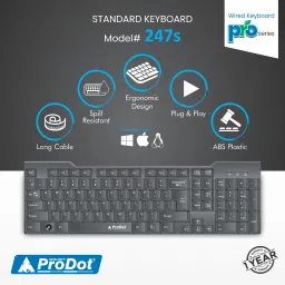 PRODOT ProSeries KB-247s USB Wired Keyboard I Plug & Play Technology I 104 Keys I Wired USB Standard Multi-device Keyboard Compatible with Desktop, Laptop, Mac image 3