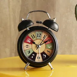 exim decor Black Metallic Antique Vintage Inspired With Nightlight Table Clock-picture-42