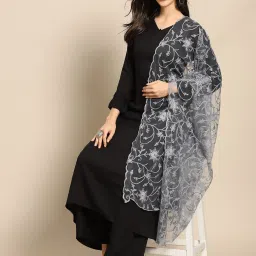 Net Embroidered Grey Women Dupatta-image-5