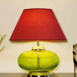 Wave Maroon Cotton Shade Night Lamp With Metal & Glass Base By Kapoor LampShades-picture-40