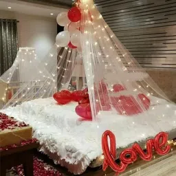 Solid Tent Romantic Decoration Set Love Balloons Foil Heart LED Light, White Curtains Balloon-image-87