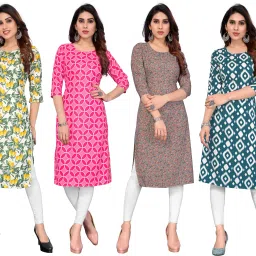 Pack of 4 Women Printed Crepe Straight Kurta-image-34