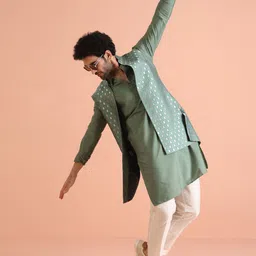 KISAH Men Woven Design Regular Fit Ethnic Motifs Kurta Nehru Jacket Trouser Set image 1