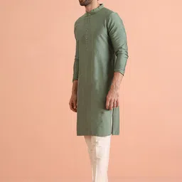 KISAH Men Woven Design Regular Fit Ethnic Motifs Kurta Nehru Jacket Trouser Set image 4