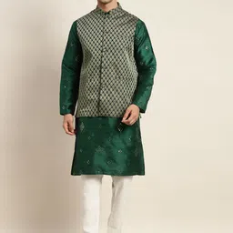SOJANYA Men Green Mirror Work Kurta with Pyjamas & Nehru Jacket-38