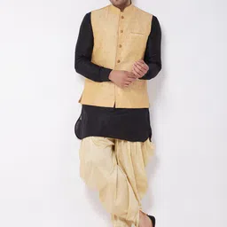 VASTRAMAY Mandarin Collar Kurta With Dhoti Pants & Nehru Jacket-image-84
