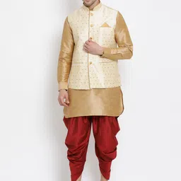 VASTRAMAY Mandarin Collar Kurta With Dhoti Pants & Nehru Jacket-image-101
