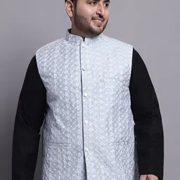 SOJANYA PLUS Plus Size Embroidered Cotton Linen Nehru Jacket-76