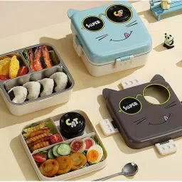 Trendy Bnto 3 compartment Double Layer leakproof stainless steel 3 Containers Lunch Box-17