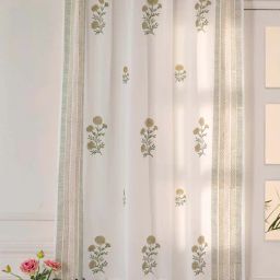 peepul tree Jaipuri Hand Block Print Cotton with Floral Border Taupe & Olive Green 1Pc (5ft) Window Sheer Curtain-picture-27