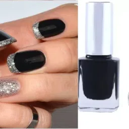 dark Black Liquid Nail paint & sliver glitter-18