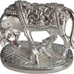 Silver Plated Kamdhenu Cow with Calf for Pooja Silver Decorative Showpiece - 7 cm-image-40