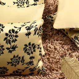 HOUZZCODE Beige & Black Set of 5 Floral Embellished Square Cushion Covers-51