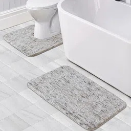OBSESSIONS Set Of 2 Beige 1300 GSM Anti-Skid Bath Rug & Contour Mat-17