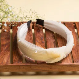 Jewelz Women Beige & White Pearl Knot Hairband-image-36