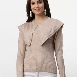 Miramor Women Beige Solid Ribbed Pullover-picture-14