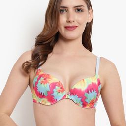 BRACHY Beige & Pink Floral Printed Underwired Heavily Padded T-shirt Bra-picture-43